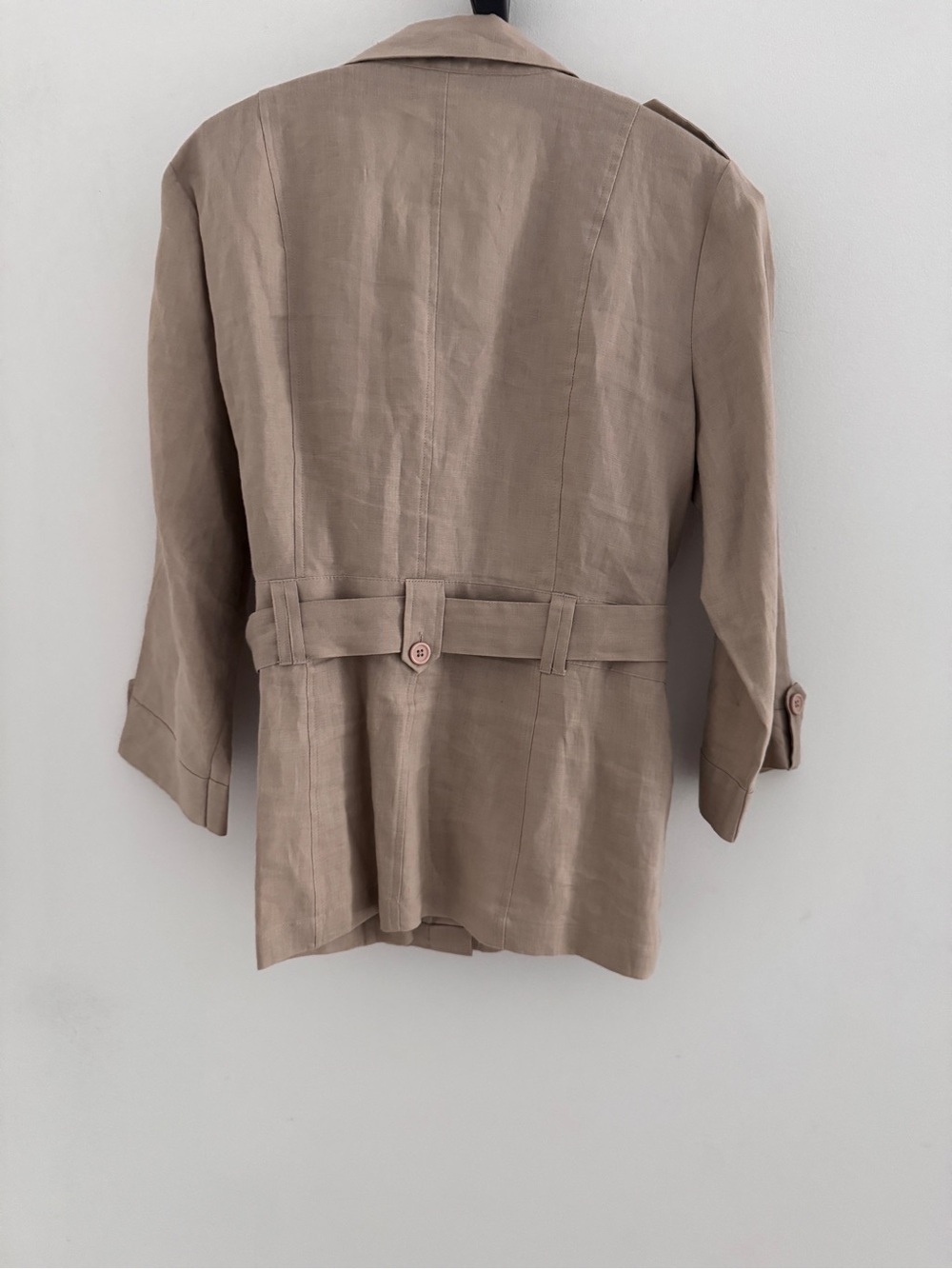 100% linen Beige Tie-Waist Utility Jacket - Women's Jacket & Coats xl - Picture 6 of 9